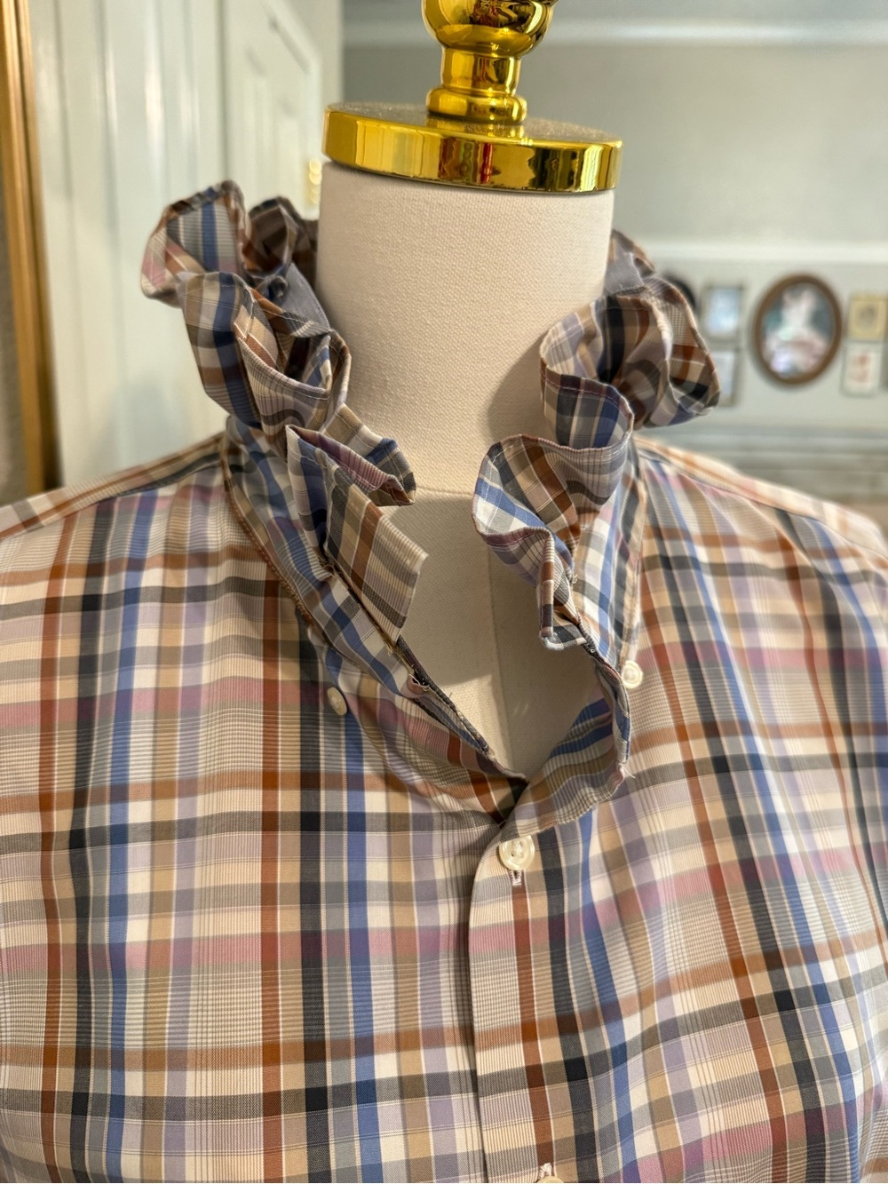 Plaid Ruffle-Collar Button-Down Multi Color - Picture 3 of 8
